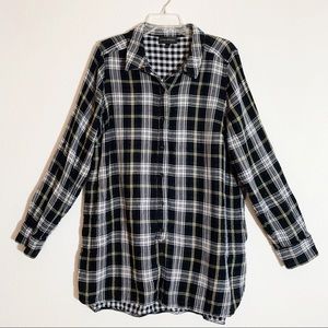 Lane Bryant Black & White Plaid Flannel Tunic Top